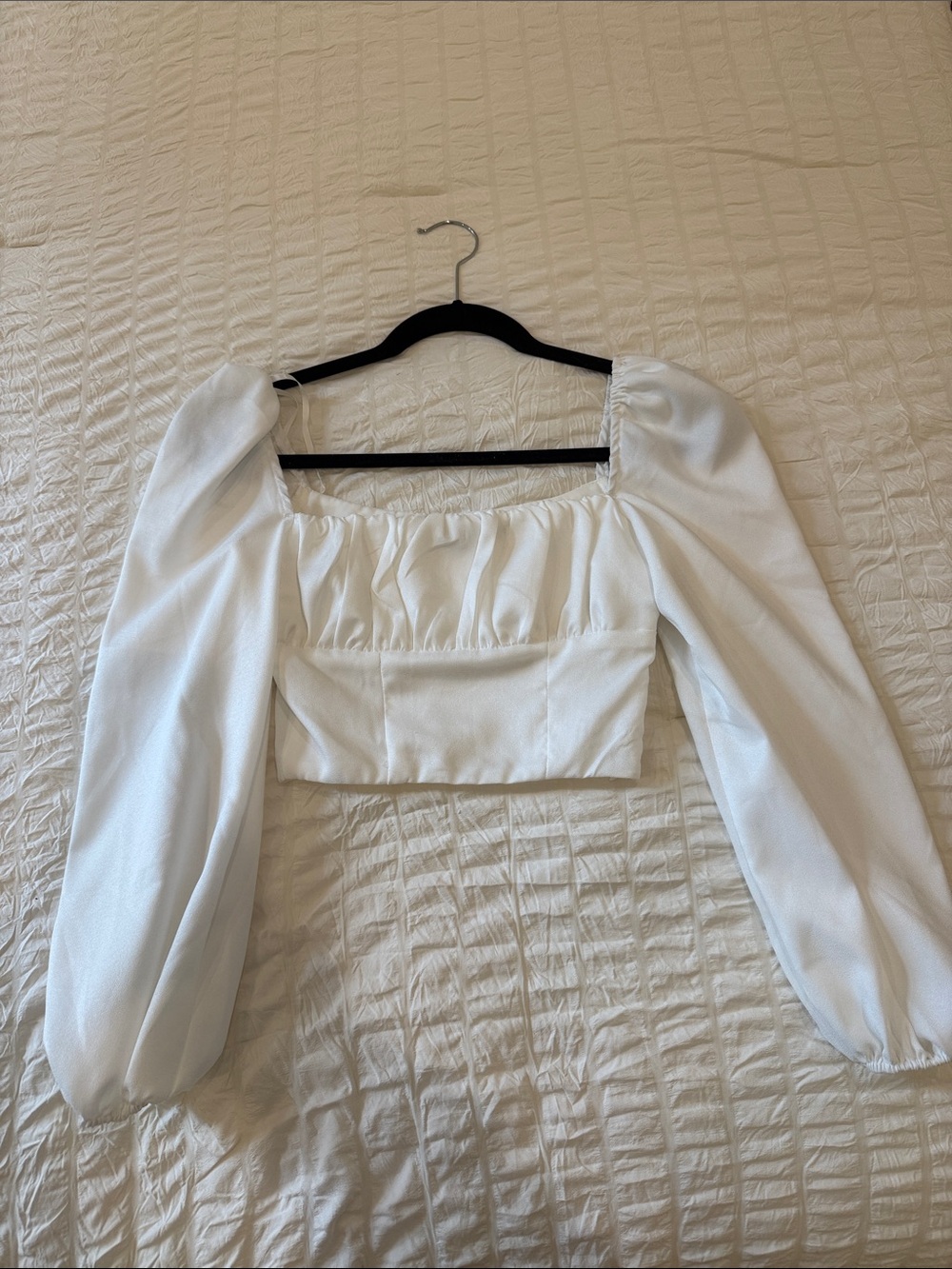 Princess Polly White Puff-Sleeve Square Neck Crop Top